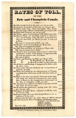 Broadside listing rates of toll on the Erie and Champlain Canals