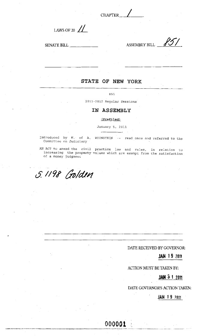 NYS Bill and Veto Jackets: 2011, Chapter 1