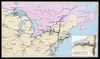 Map Showing Scope of Shipping Operation over the Inland Waterways of the Eastern United States and Canada, Tributary to the N. Y. State Barge Canal