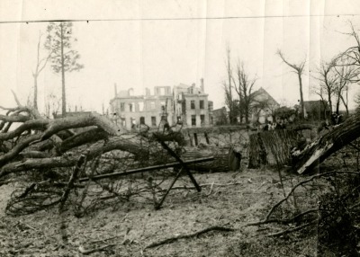 Trees cut down by the Germans on the chateau grounds in Drelincourt (Oise), France