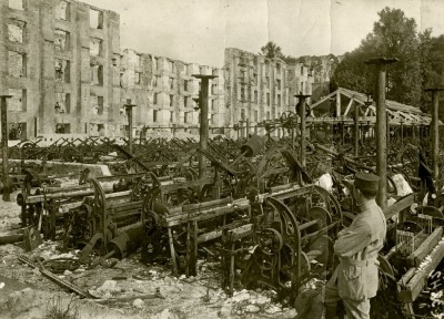 Ruins of a large weaving room in a knitting mill, Chiry-Ourscamp (Oise), France