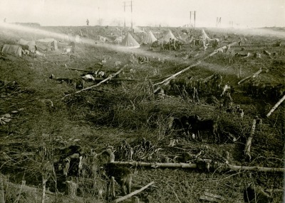 An encampment in a savaged woods in Montescourt-Lizerolles (Aisne), France