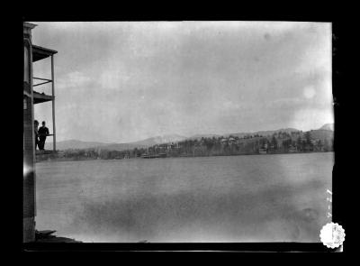 Two men on a terrace in Lake Placid, N.Y.