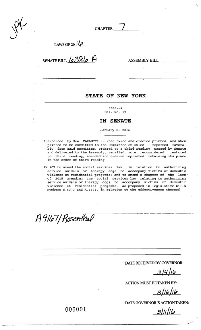 NYS Bill and Veto Jackets: 2016, Chapter 7