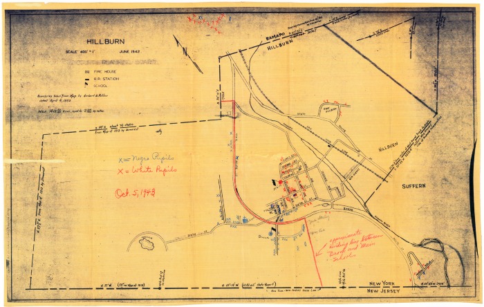 Map showing locations of residences of white and "negro" pupils in Hillburn, NY