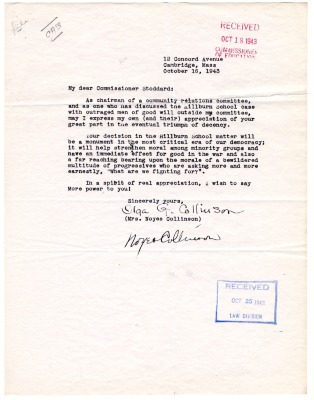 Letter from Olga G. Collinson to New York State Education Commissioner George Stoddard