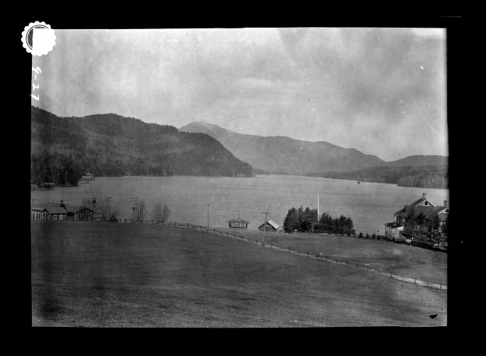 View of a lake and mountains, seen from the village of Lake Placid