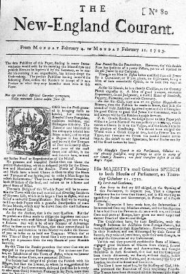 Benjamin Franklin - Title Page of The New-England Courant, February 4-11, 1723