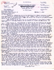 Letter from C. R. Wilmer of the National Sociological League to New York State Education Commissioner George Stoddard, October 8, 1943