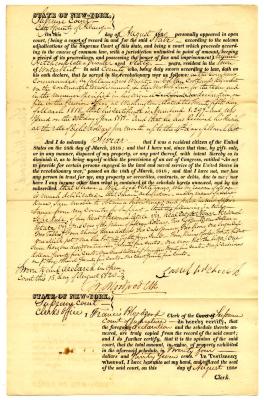 Affidavit of Revolutionary War service and property by Samuel Hitchcock