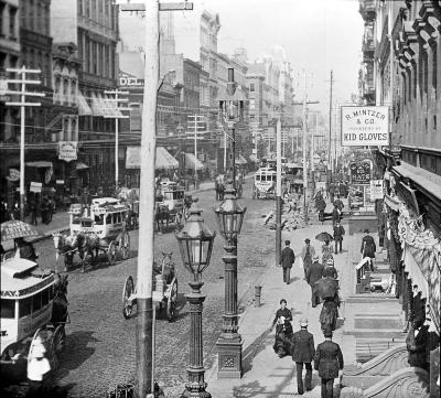 Old New York. Broadway with Stages, in 1870. Near Houston Street.