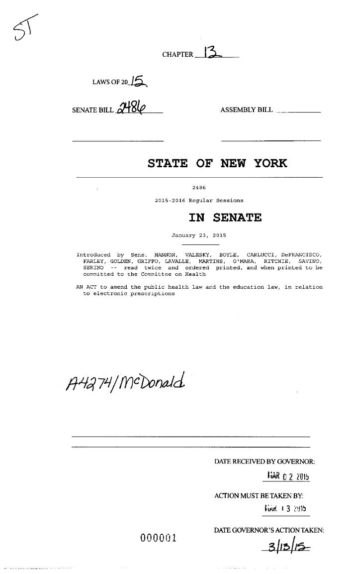 NYS Bill and Veto Jackets: 2015, Chapter 13