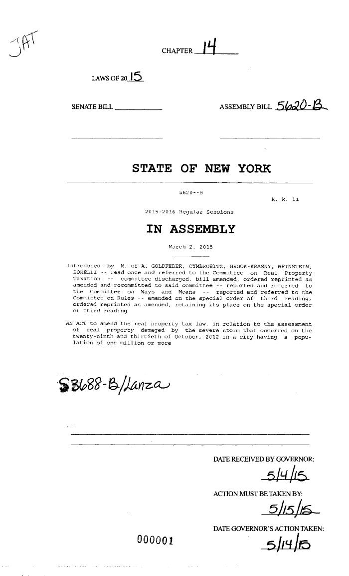 NYS Bill and Veto Jackets: 2015, Chapter 14