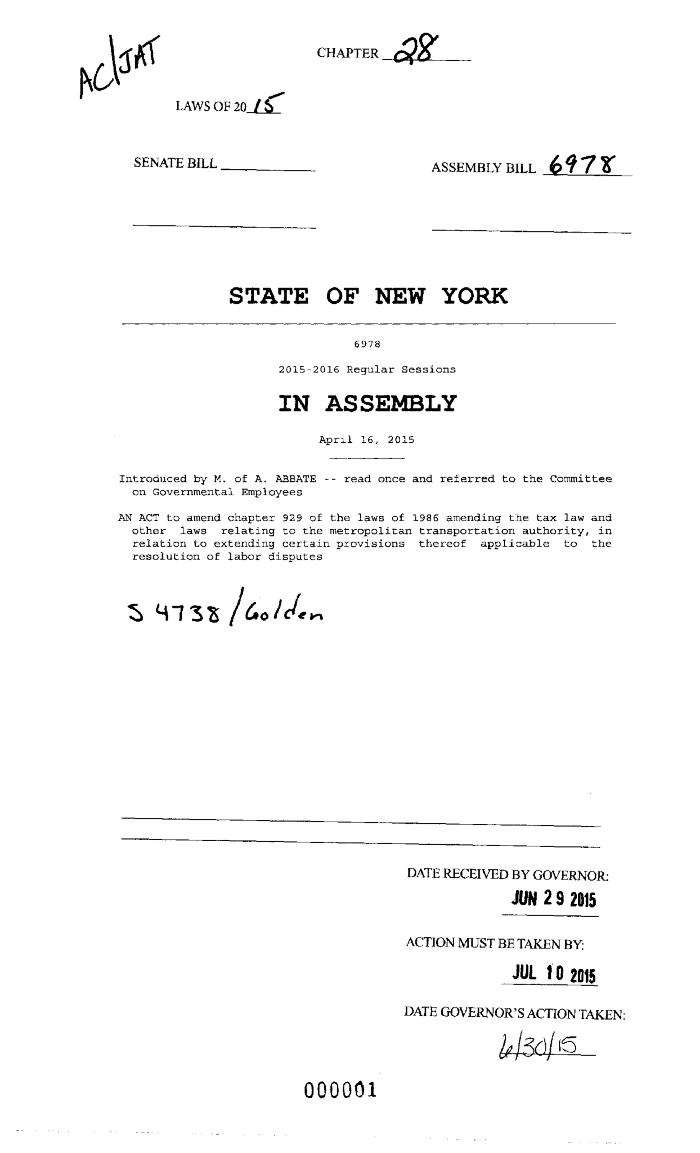 NYS Bill and Veto Jackets: 2015, Chapter 28