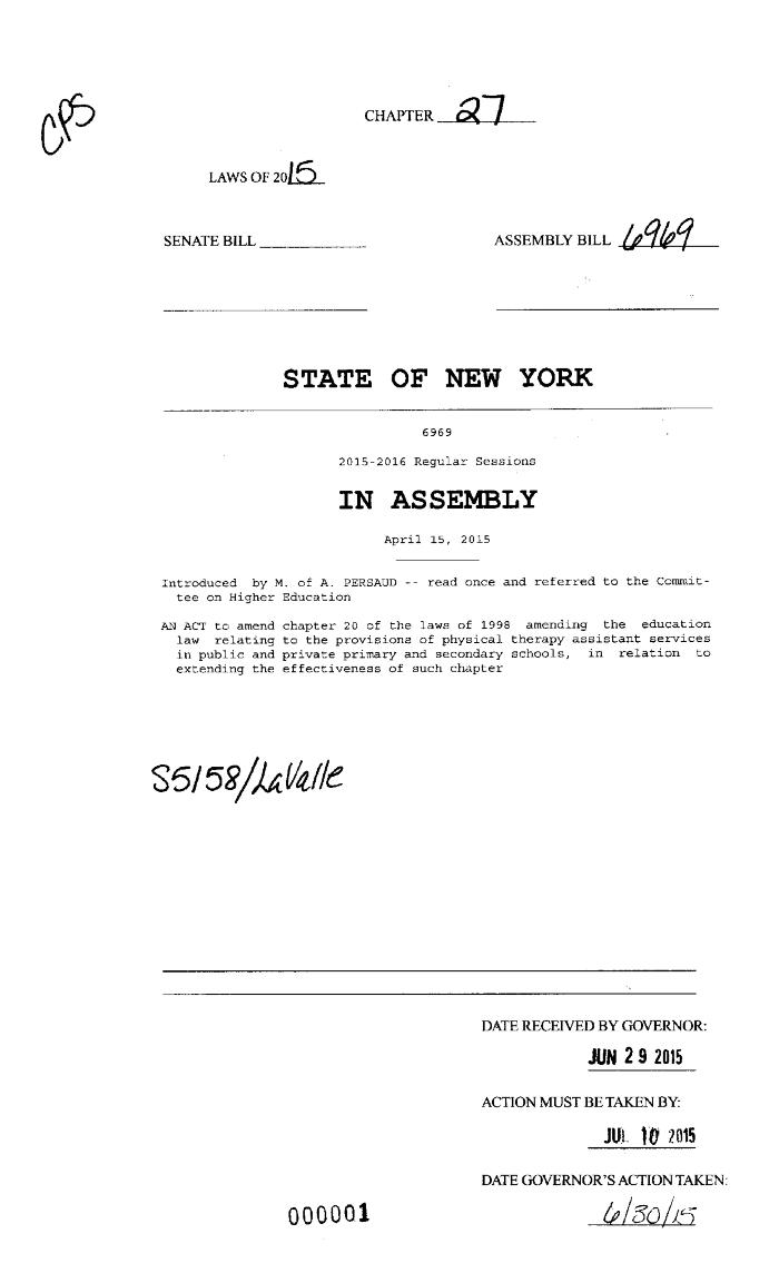 NYS Bill and Veto Jackets: 2015, Chapter 27