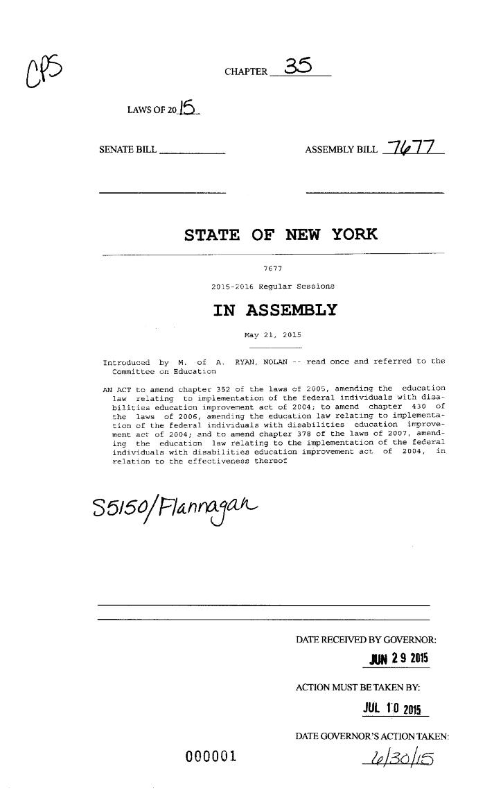 NYS Bill and Veto Jackets: 2015, Chapter 35