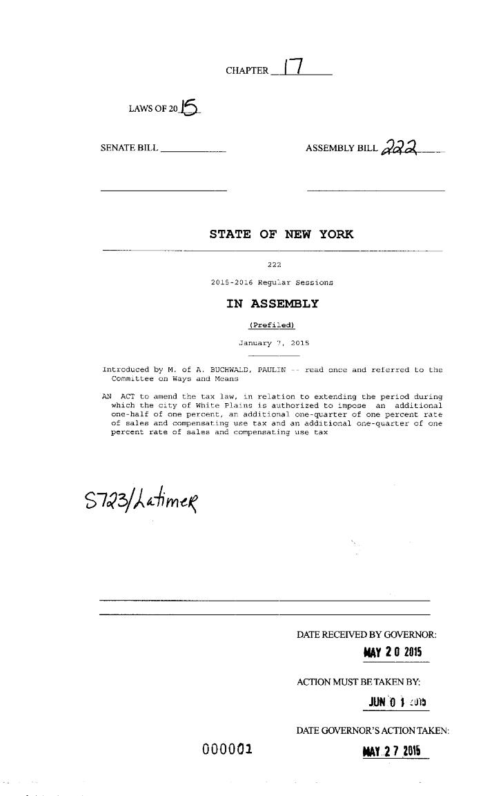 NYS Bill and Veto Jackets: 2015, Chapter 17