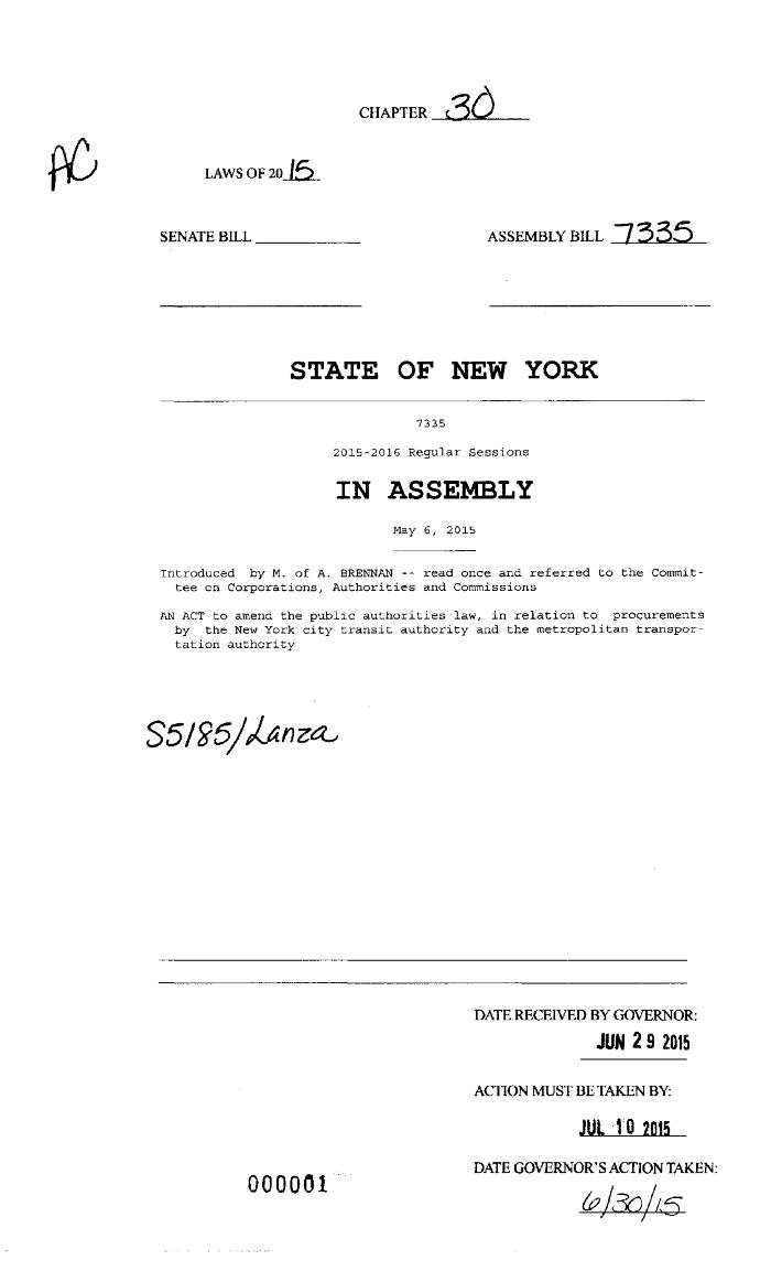 NYS Bill and Veto Jackets: 2015, Chapter 30