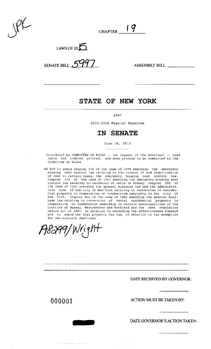 NYS Bill and Veto Jackets: 2015, Chapter 19