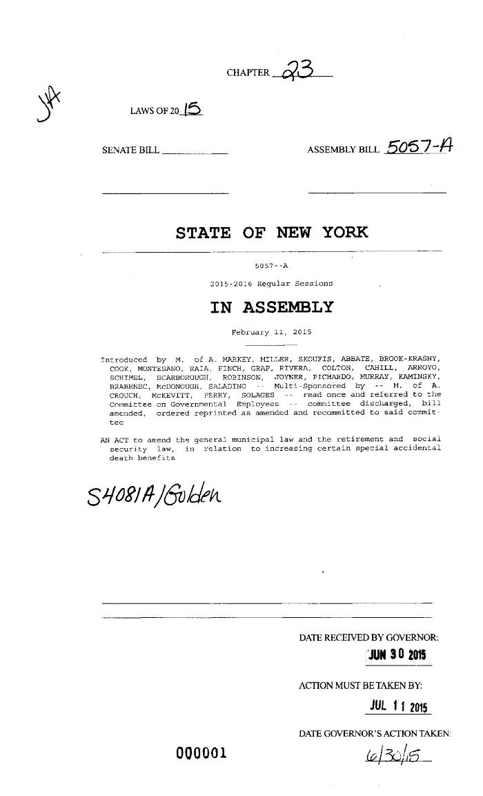 NYS Bill and Veto Jackets: 2015, Chapter 23