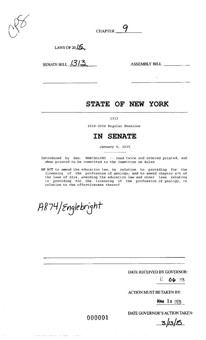 NYS Bill and Veto Jackets: 2015, Chapter 9