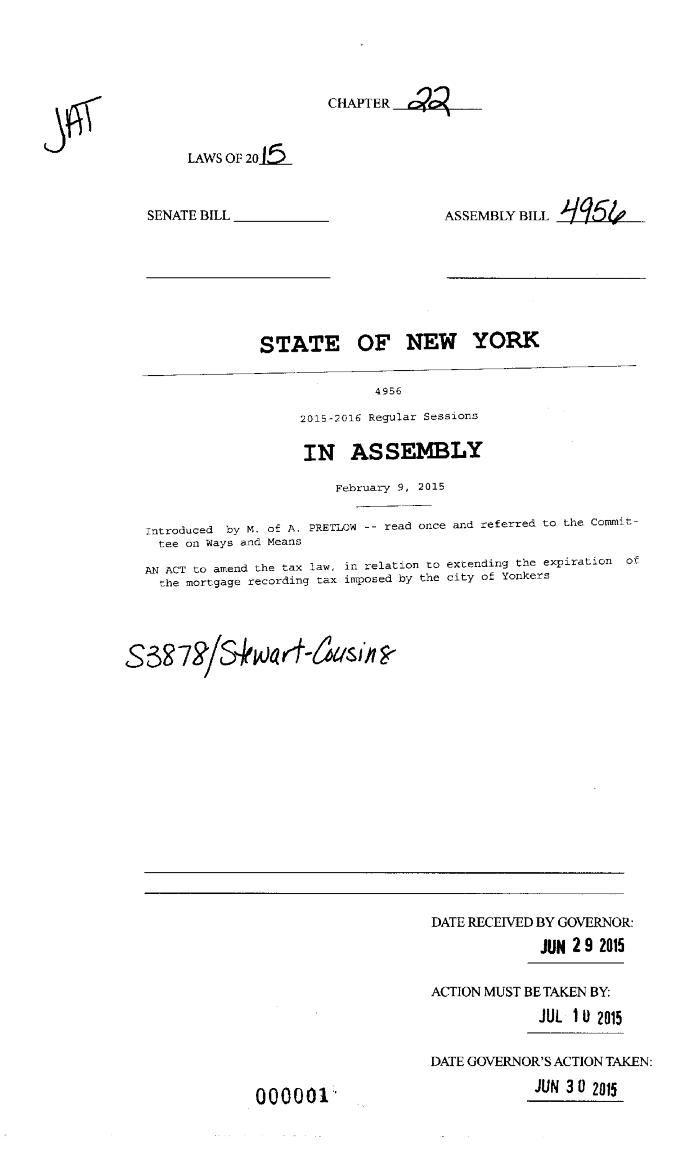 NYS Bill and Veto Jackets: 2015, Chapter 22