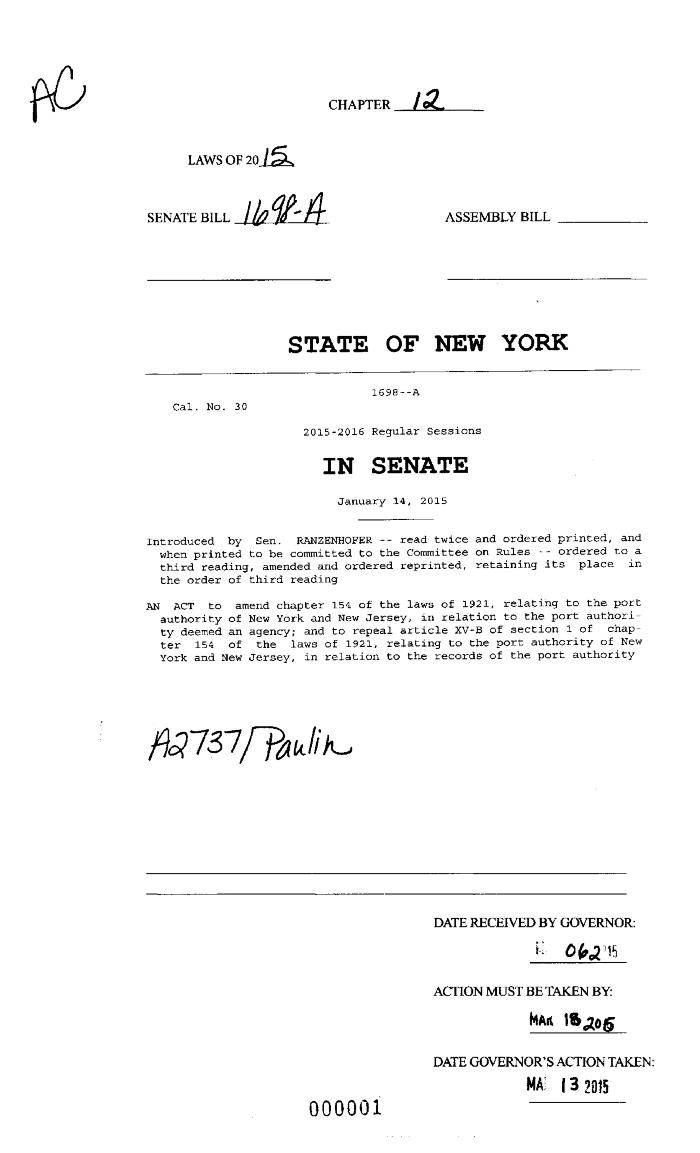 NYS Bill and Veto Jackets: 2015, Chapter 12