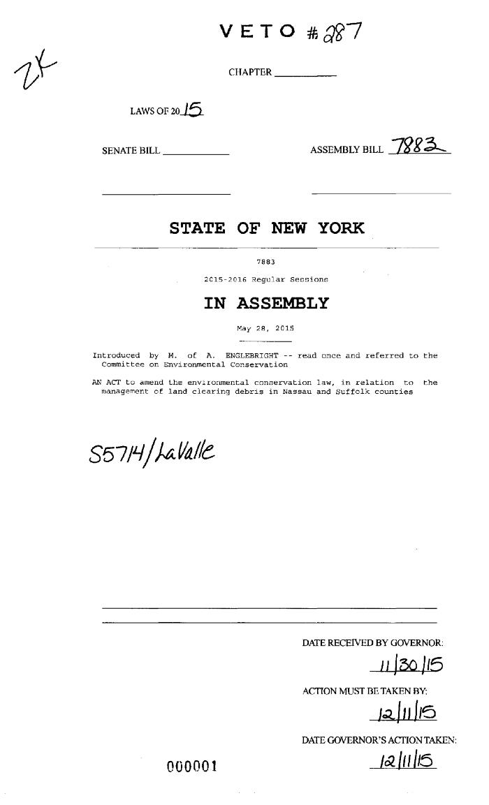 NYS Bill and Veto Jackets: 2015, Veto 287