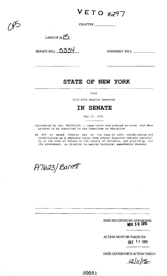 NYS Bill and Veto Jackets: 2015, Veto 297