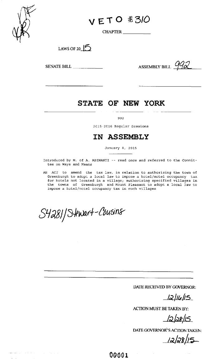 NYS Bill and Veto Jackets: 2015, Veto 310