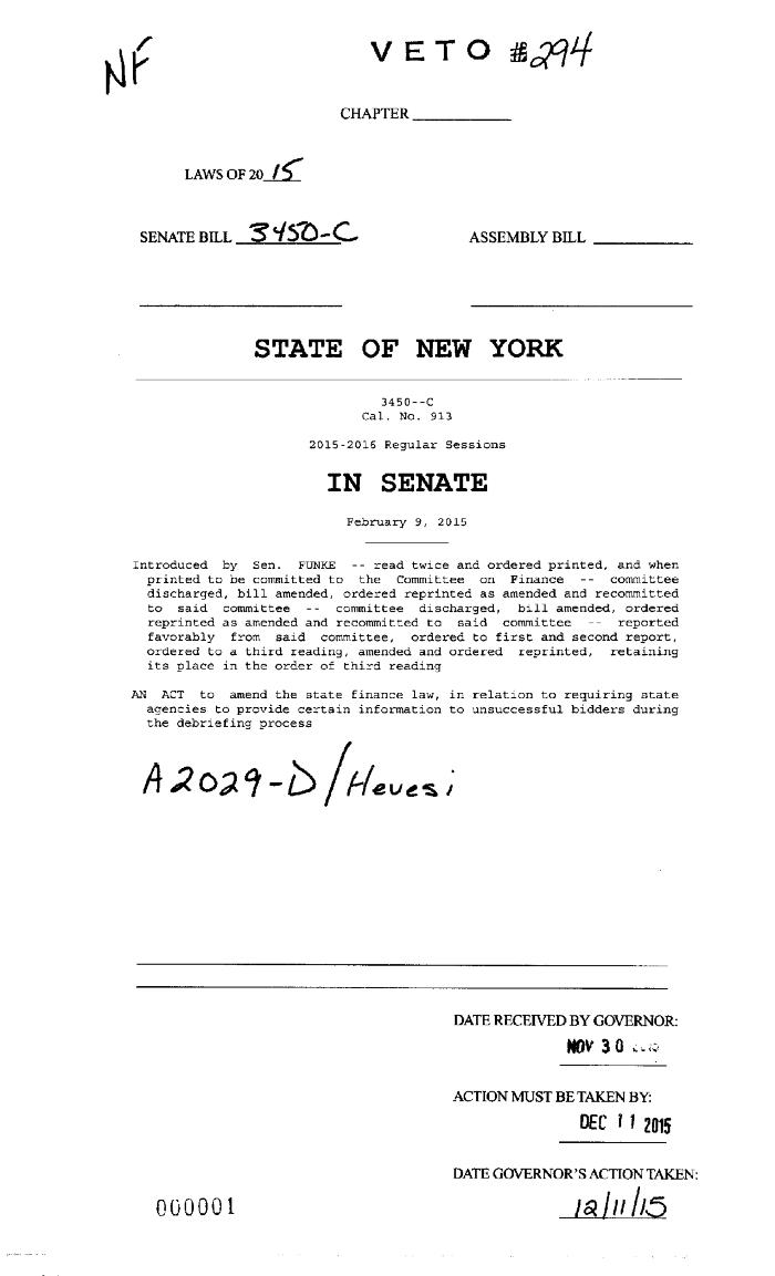 NYS Bill and Veto Jackets: 2015, Veto 294