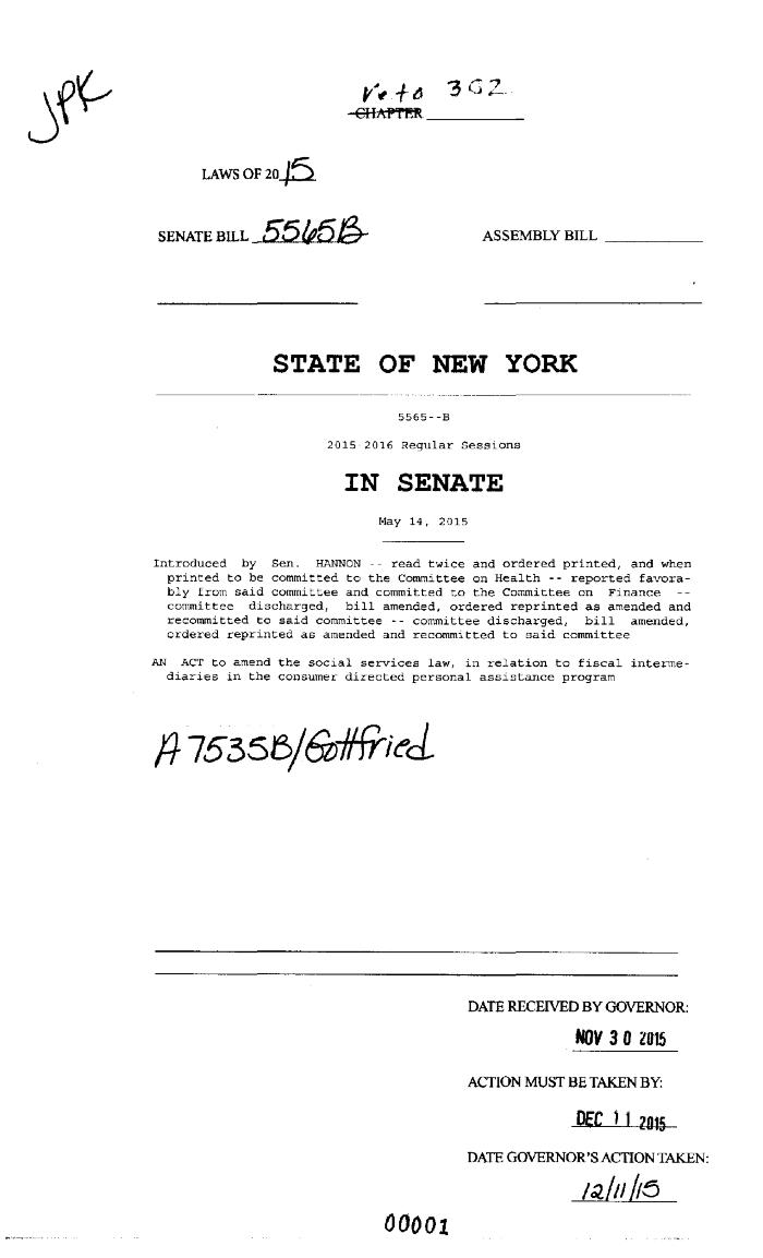 NYS Bill and Veto Jackets: 2015, Veto 302