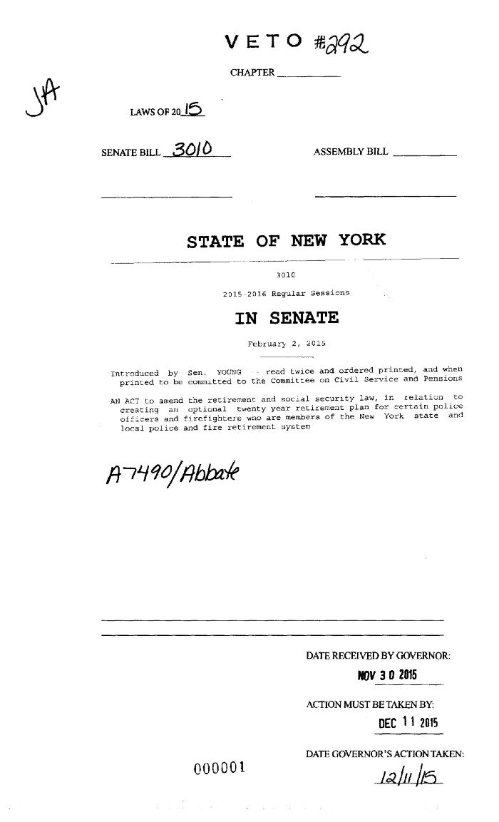 NYS Bill and Veto Jackets: 2015, Veto 292