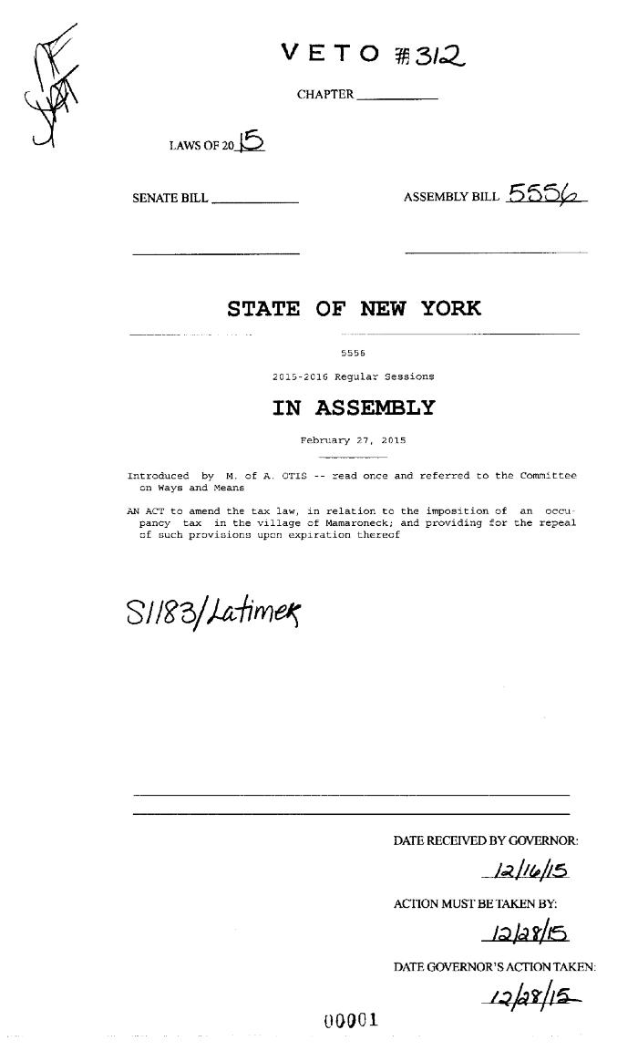 NYS Bill and Veto Jackets: 2015, Veto 312