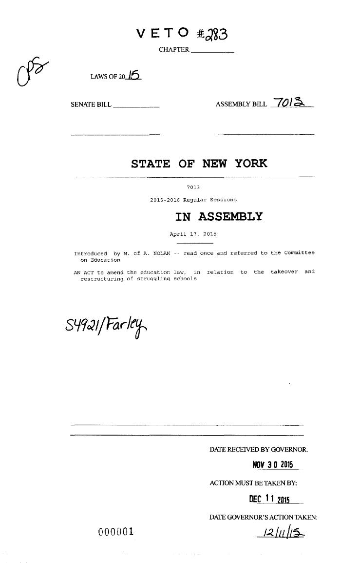 NYS Bill and Veto Jackets: 2015, Veto 283