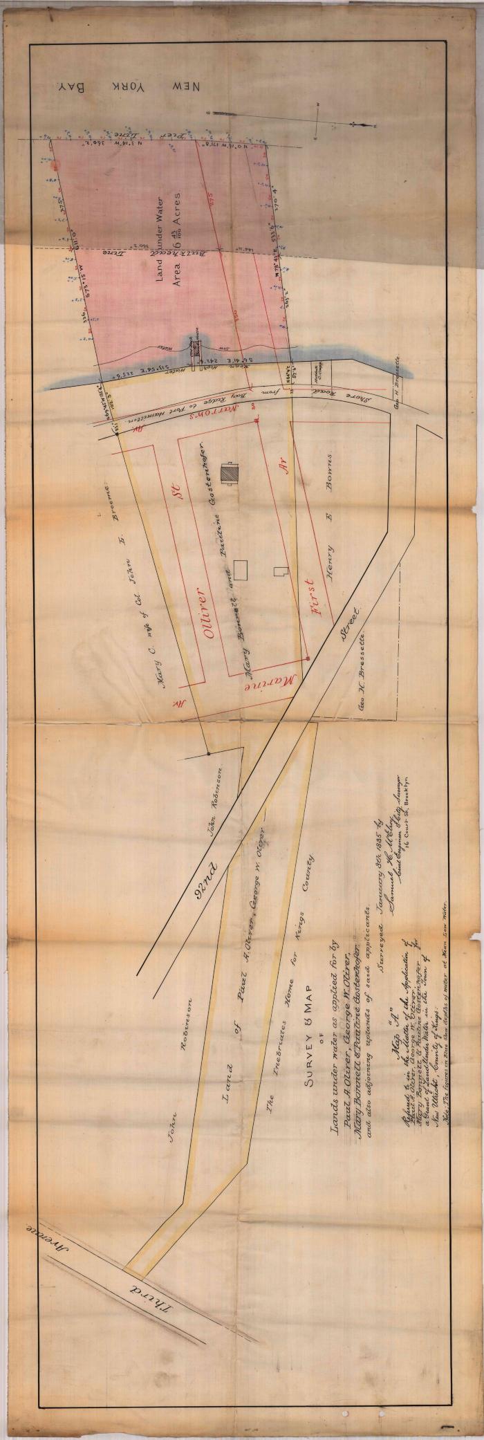 Survey of lands under water for Paul A. &amp; George W. Oliver, Mary Bonnell and Paulina Gostenhofer