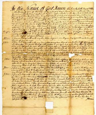 Probated will of Zachariah Anjouvin, 1739