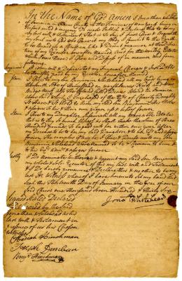Probated will of Jonathan Whitehead, 1739