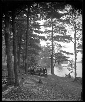 At Watterson's Point, St. Lawrence Reservation pavilion showing through trees in distance