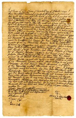 Probated will of Mary Marshall, 1740