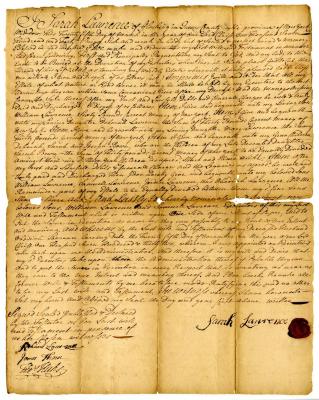 Probated will of Sarah Lawrence, 1740