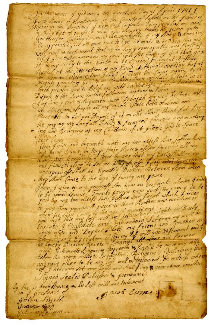 Probated will of Jacob Bunce, 1741