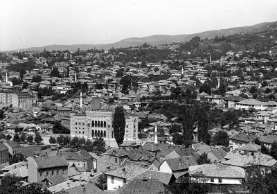 Section of the City; Magistrates Building (foreground), Minarets. Sarajevo, Yugoslavia