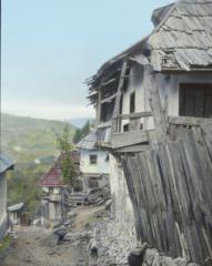 Jugoslavia (Yugoslavia).  Near Jajce.  Steep, Narrow, Unimproved Street, Rude Houses.  Opposite Jajce.  (1924)