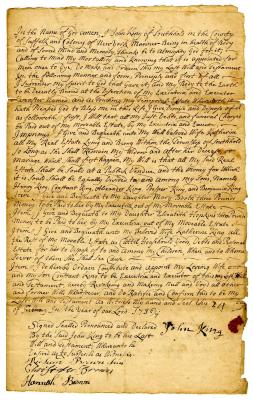 Probated will of John King, 1741