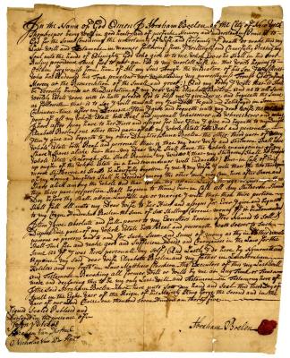 Probated will of Abraham Boelen, 1742