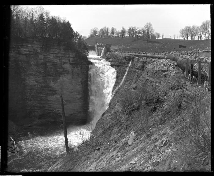 Deer River at Copenhagen.  View of dam and penstock line to power house of the Deer River Power Corporation