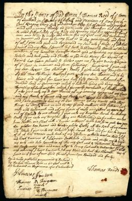 Probated will of Thomas Reed, 1743