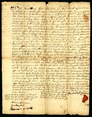 Probated will of Deborah Lawrence, 1743