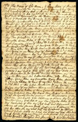 Probated will of Mary Peters, 1744
